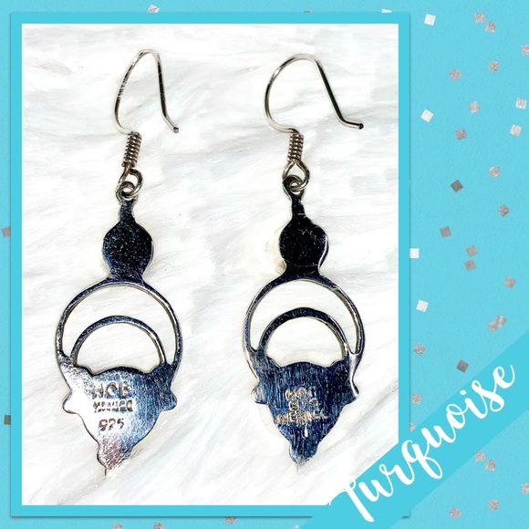 Turquoise Sterling Silver Dangle Earrings, HOB Mexico 925 (Turquoise Blue) - Picture 7 of 7